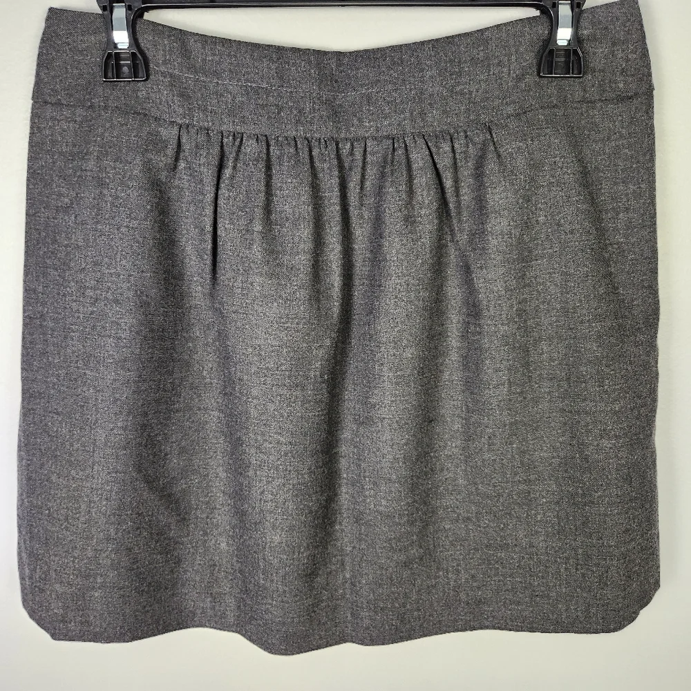 J. Crew Size 4 Shirred Wool Skirt Charcoal Gray A-Line Above Knee Pockets‎ #650